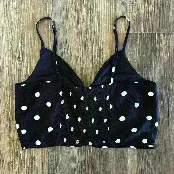 H&M Divided Crop Top Women’s Med. Black White Polka Dot Adjustable Elastic Panel - Picture 2 of 10